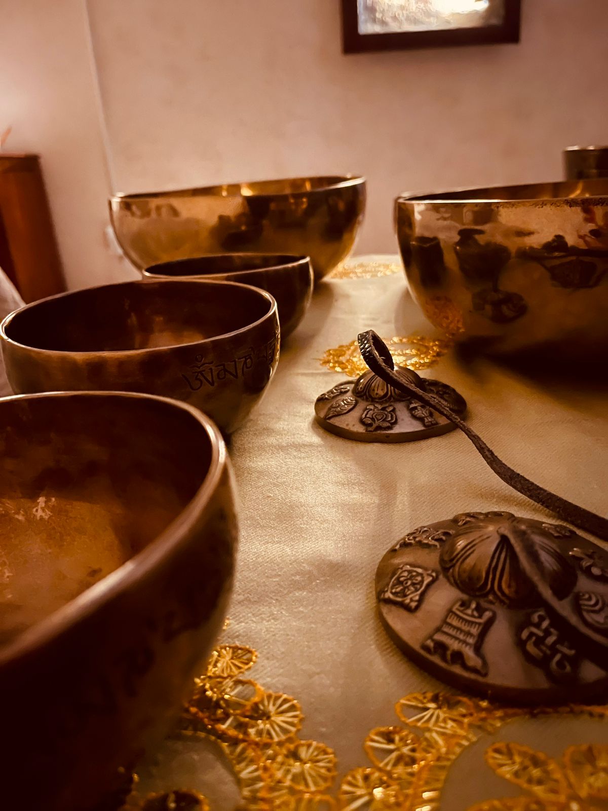 Close up of Tibetan singing bowls